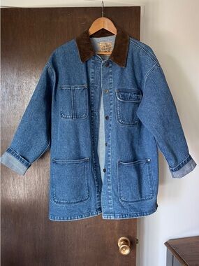 VINTAGE AMI Denim Barn Coat Jacket w/ Corduroy Collar - Oversized Medium